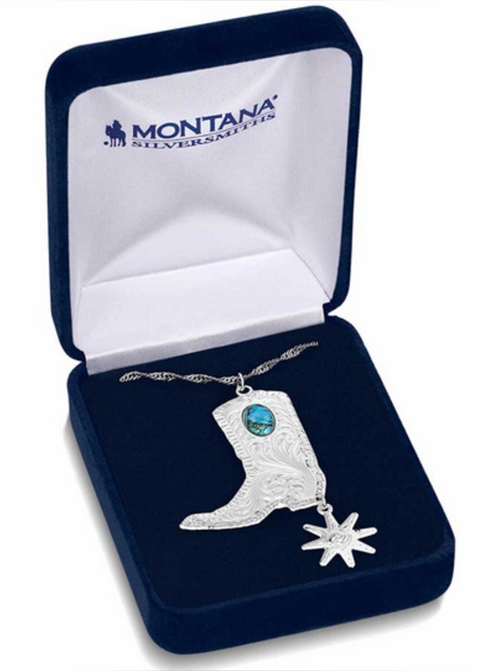 Montana Silversmiths Women’s Chiseled Boots & Spurs Turquoise Necklace - Picture 3 of 3